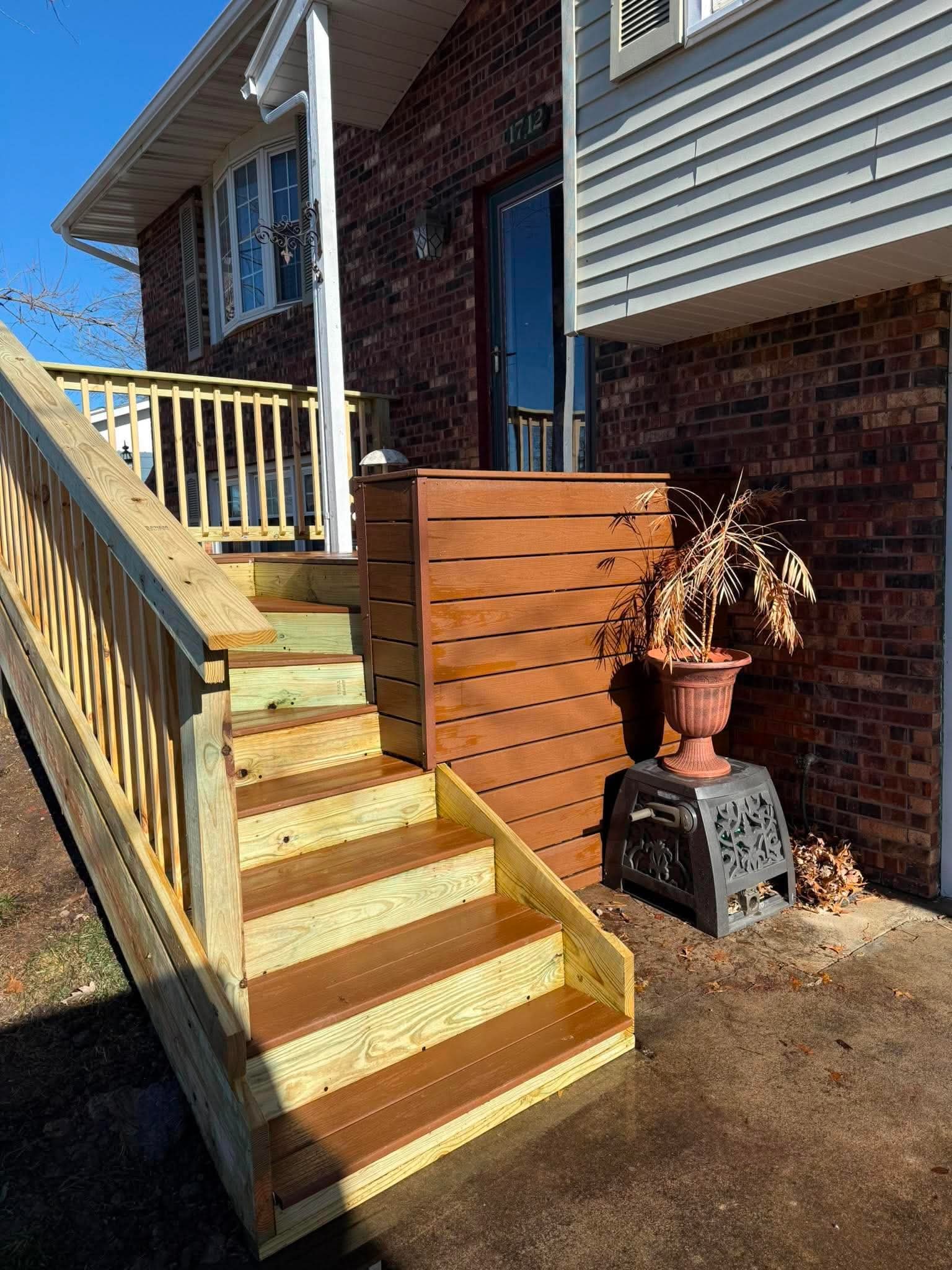 Wood deck with stairs and privacy screen
